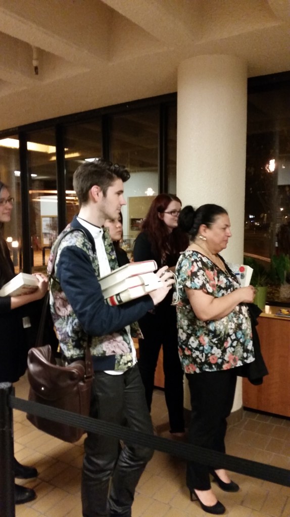 Florals are so hot right now. Jason Purcell and unknown fan await an audience with Mr. Boyden.